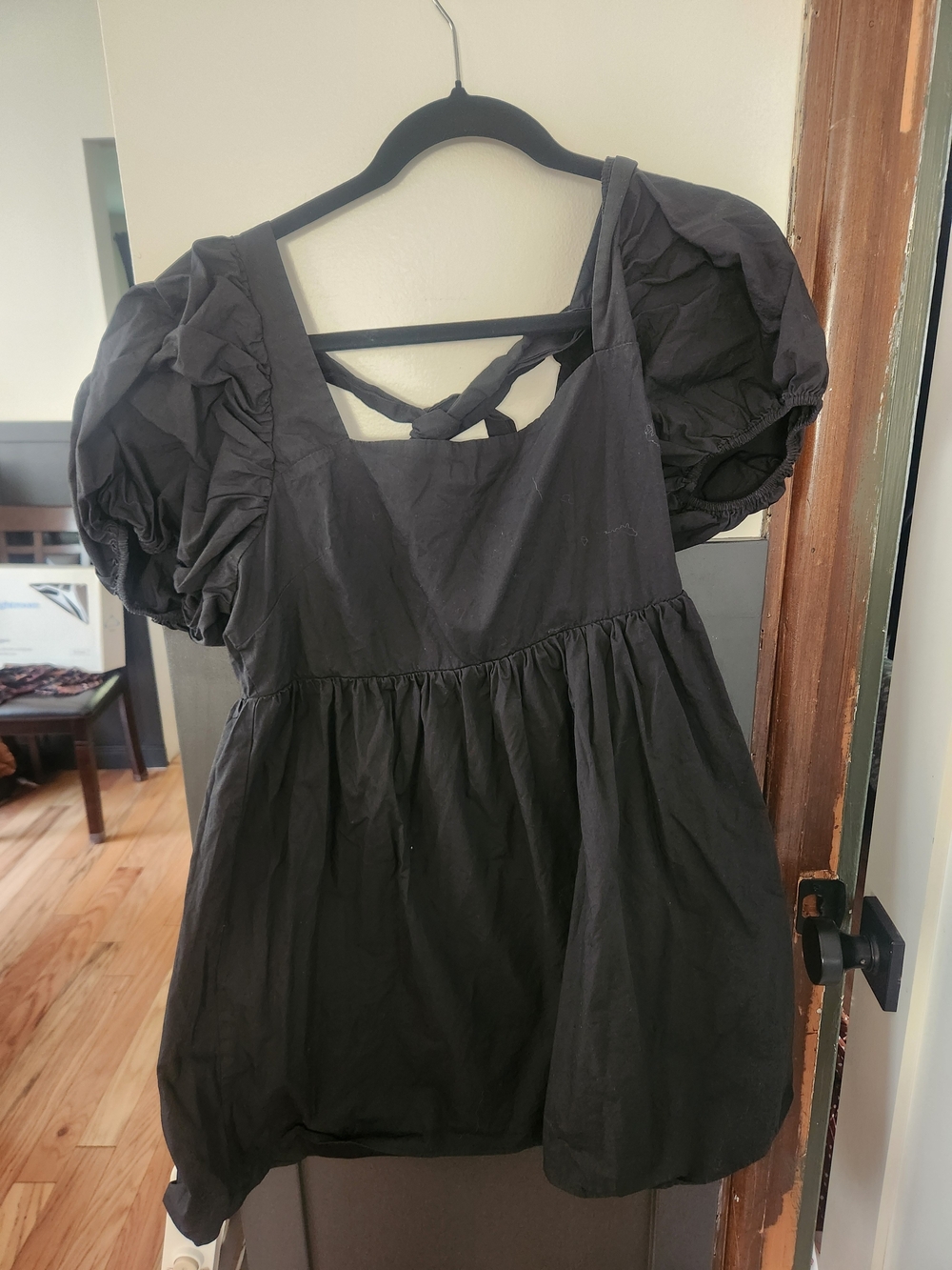 Black Puff Sleeve Babydoll Dress